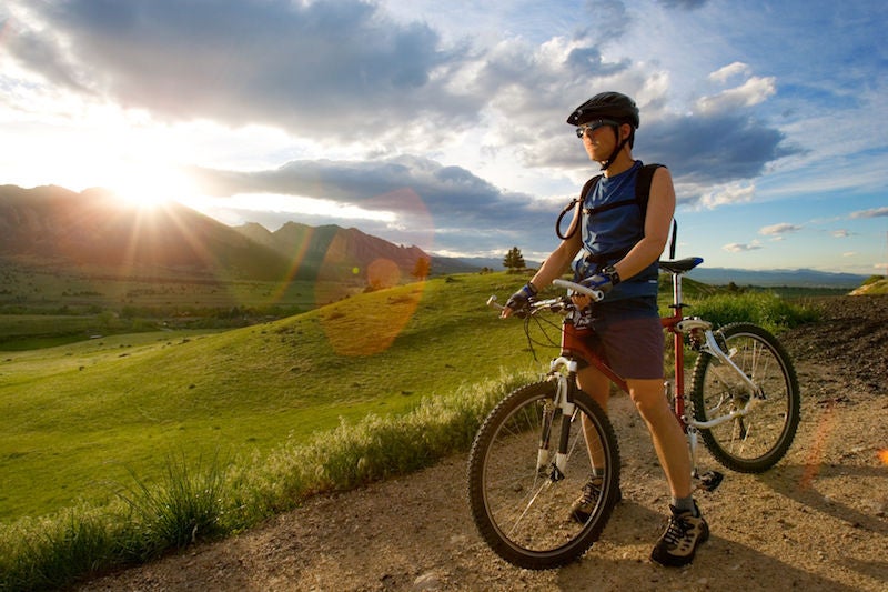 A mountain biker at sunset in Boulder, Colorado